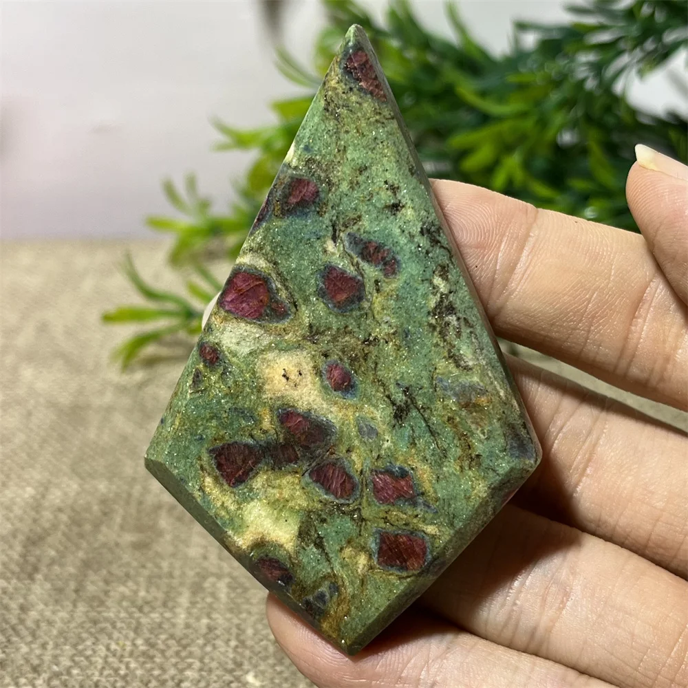 Crystal Natural Rhombus Point Ruby With Red Blue Green Stone Quartz Beauty Minerals Home Healing High Quality Reiki Decoration