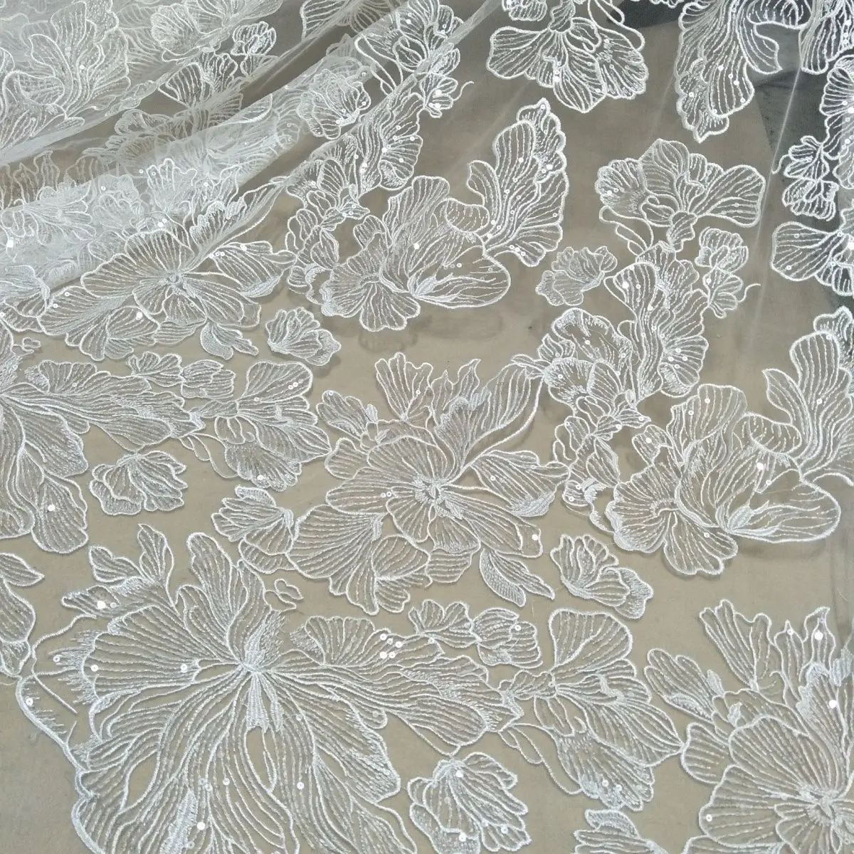 

Flower Embroidery Design Sequin Tulle Mesh Curtain DIY Fabric Bridal Wedding Veil Dress Lace Fabric
