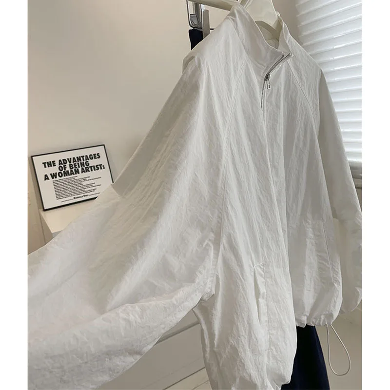 Senhoras curto zíper superior primavera verão feminino gola proteção solar camisa casaco feminino tamanho grande 4xl fino protetor solar jaqueta