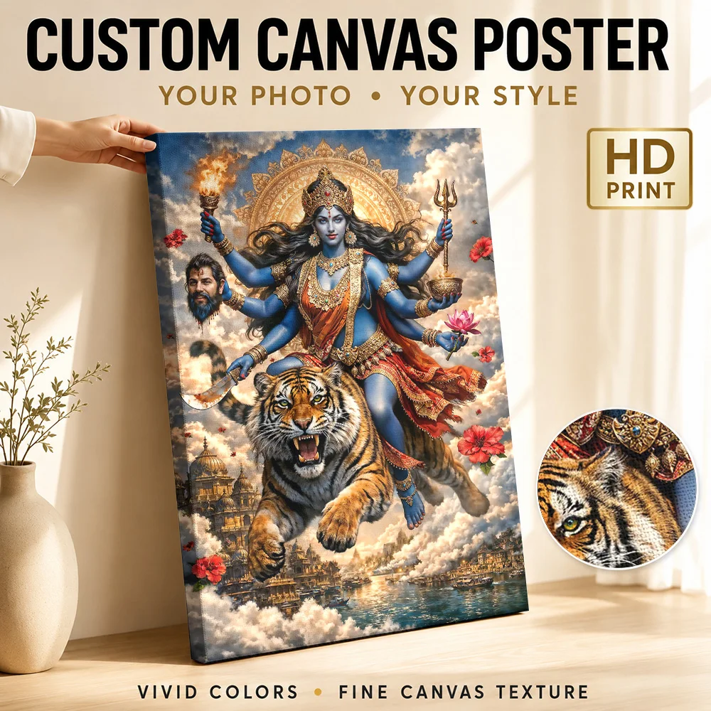 Goddess Kali Riding A Tiger Canvas Painting Poster Personalized Spiritual Mythology Wall Art for Bedroom Study Room Decoration