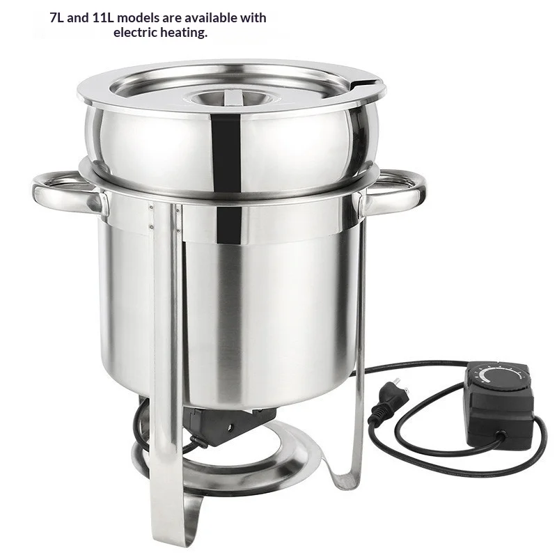 PZ8304-11 Stainless Steel Silver Soup Kettle Buffet Soup Bucket Oil Barrel Alcohol Electric Heating Breakfast 11L