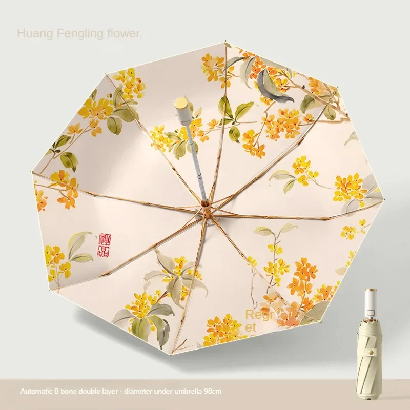 

Double-layer automatic gold pole folding sunny umbrella senior sense sunshade umbrella coloured rubber UV protection