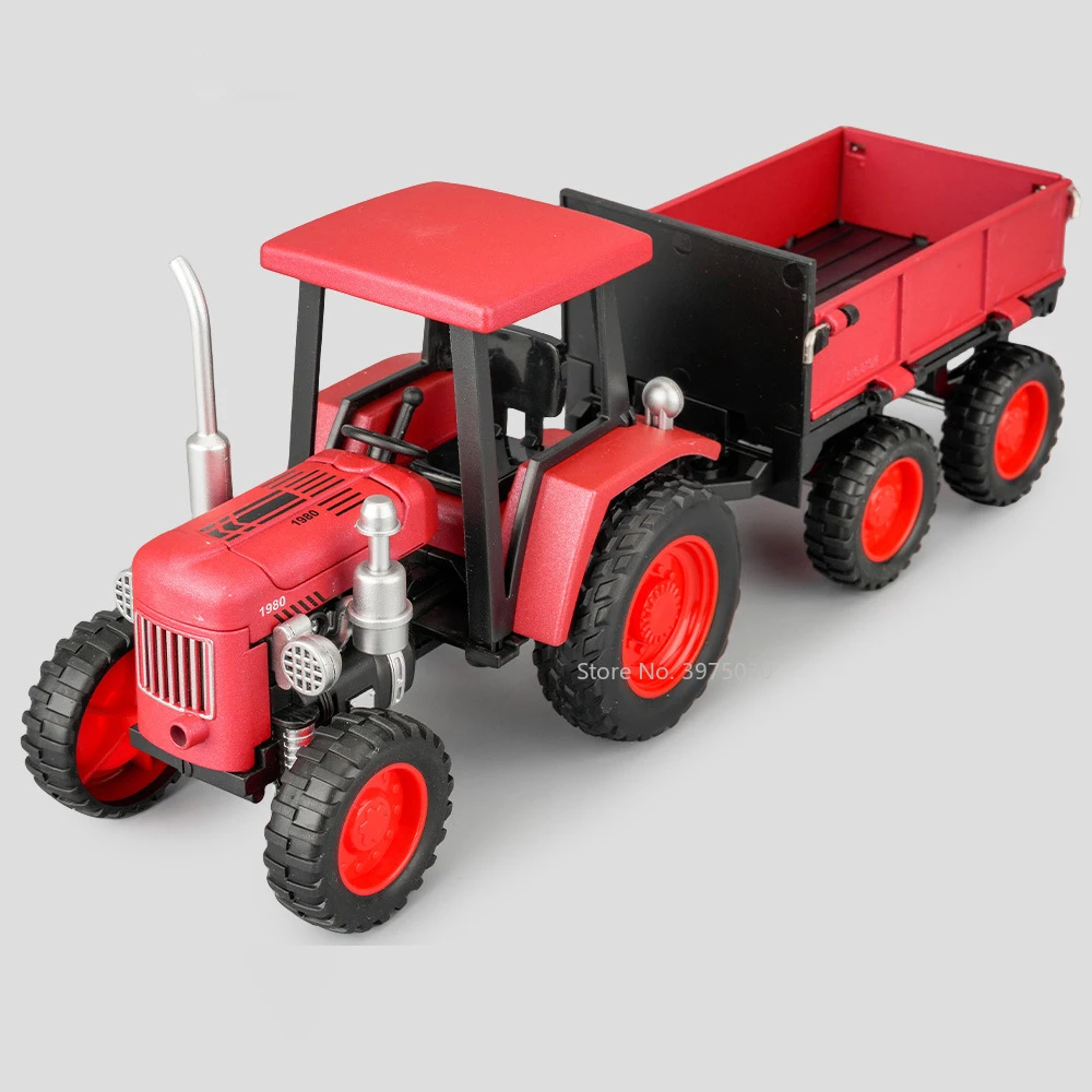 1/32 Tractor Toy Alloy Diecasting Simulation Car Model Zinc Metal Body Plastic Chassis Rubber Tire Vehicle for Boy Birthday Gift