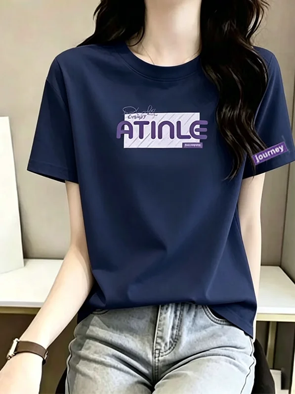 

American Retro Short Sleeve T-Shirt Women's Shoulder Season New Oversize Elegant Youthful Top Breathable Polyester Fiber