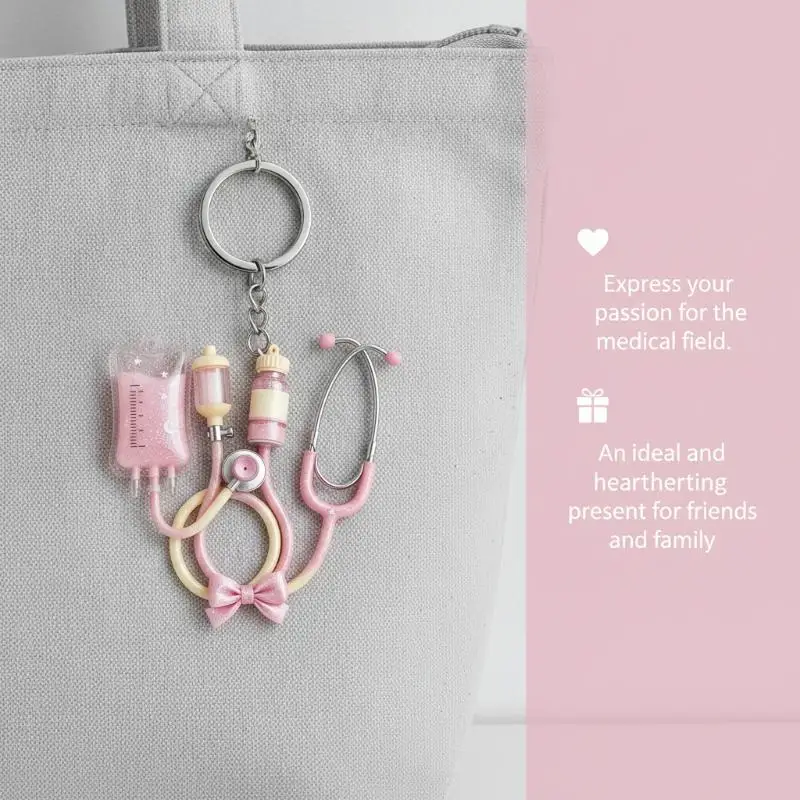 Pink Stethoscope Sphygmomanometer 2D Acrylic Keychain Cute Bag Charm For Nurses Doctors Backpack Desktop Decoration Accessories