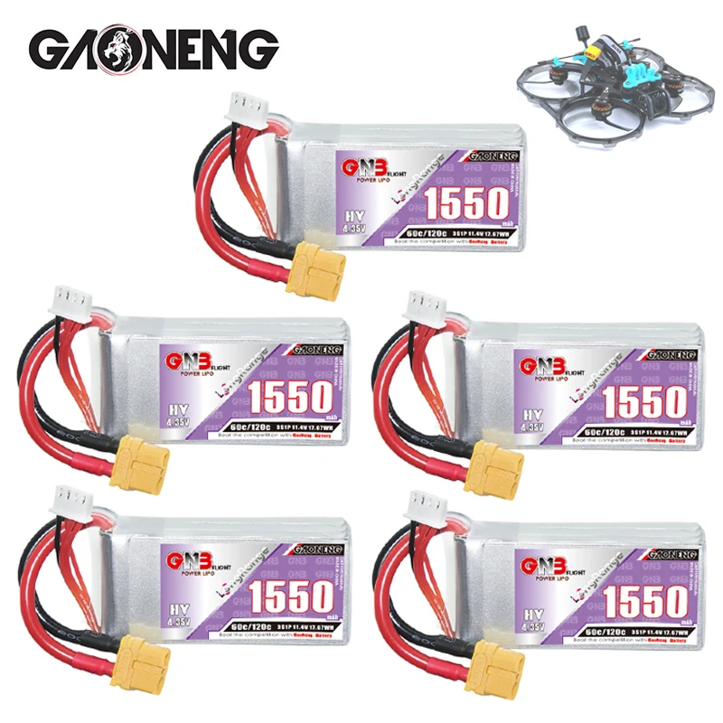 GNB 3S 11.4V 1550mAh 60C/120C Lipo Battery With XT60 for RC FPV Drone Quadcopter Helicopter RC Parts 11.4V Rechargeable Battery