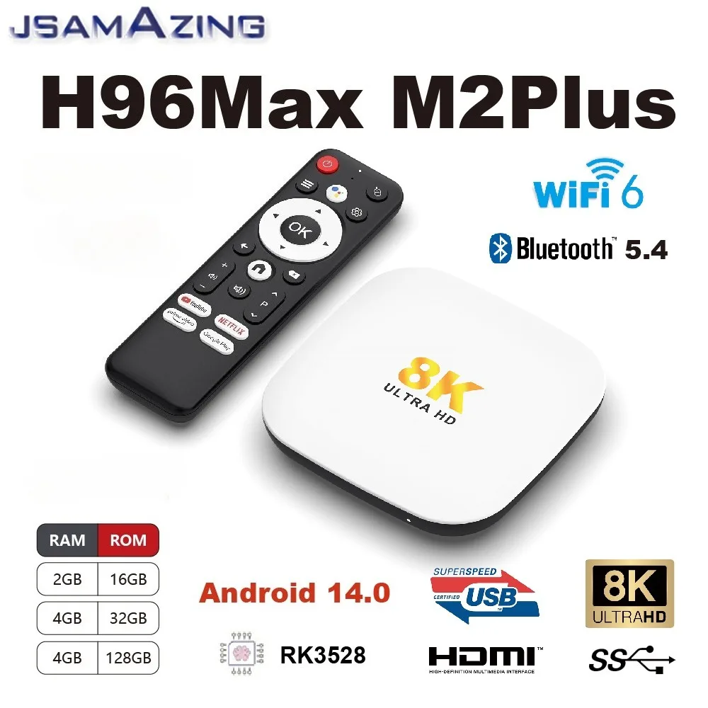H96 Max M2 Plus Android 14,0 Smart TV BOX 100M RK3528 8K WIFI6 ARM Cortex A53 2/4GB 16/32/ 128GB 2,4G/5G Für Google Media Player