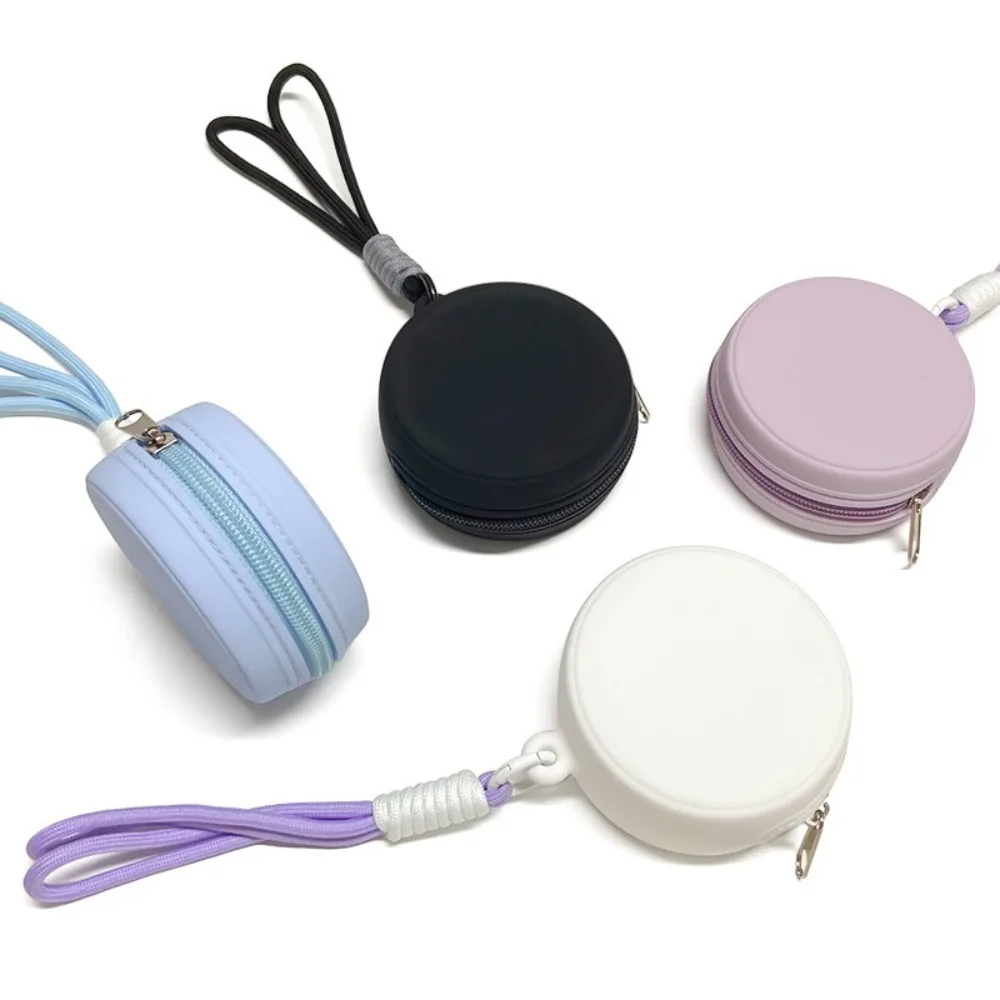 

Small Size Silicone Earphone Bag Round Shape with Rope Data Cable Storage Bag Zipper Closure Waterproof Portable Storage Bag