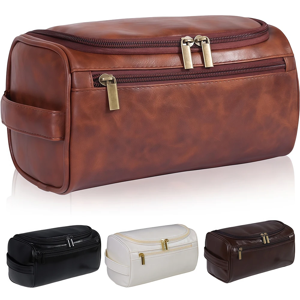 Toiletry Bag Hanging Travel Shaving Dopp Kit for Men Women, Water-resistant Toiletries Organizer Bags, PU Leather Cosmetic Bags