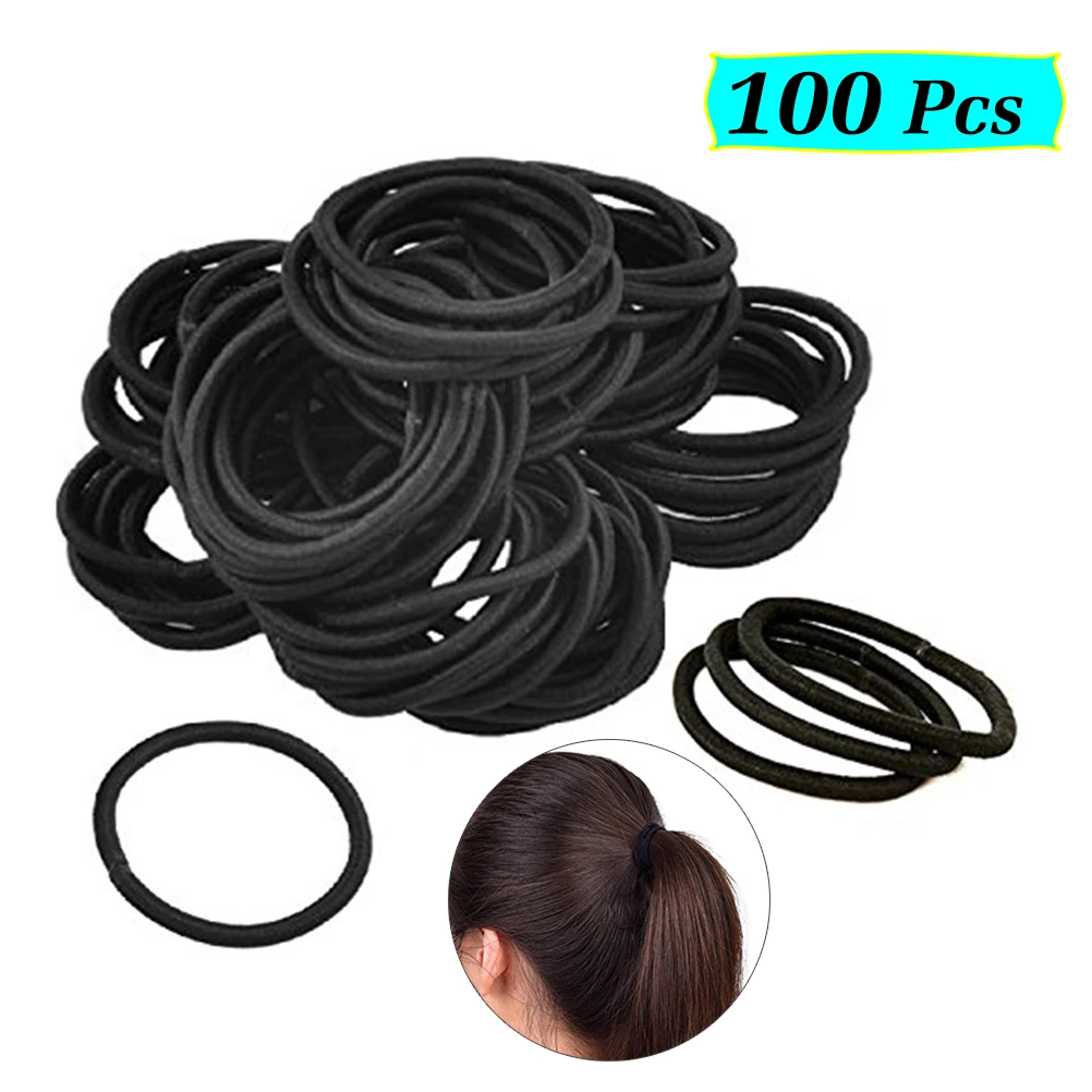 

100pcs Elastic Bands for Ties For Kids Hair Ties Black All Types Kids No Metal Durable Long Lasting Hair Accessories