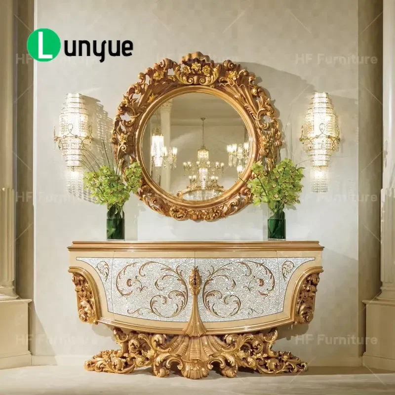 Wooden Sideboard Cabinet with Mirror Custom Buffet Table for Home Dining Room Furniture Factory Direct