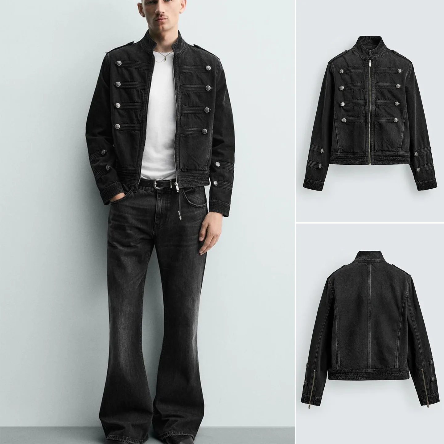 Nueva Chaqueta Vaquera de Verano para Hombre, Manga Larga, Decoración con Nudos Metálicos, Cuello Zhongshan, Estilo Casual Cálido, Fibra de Poliéster