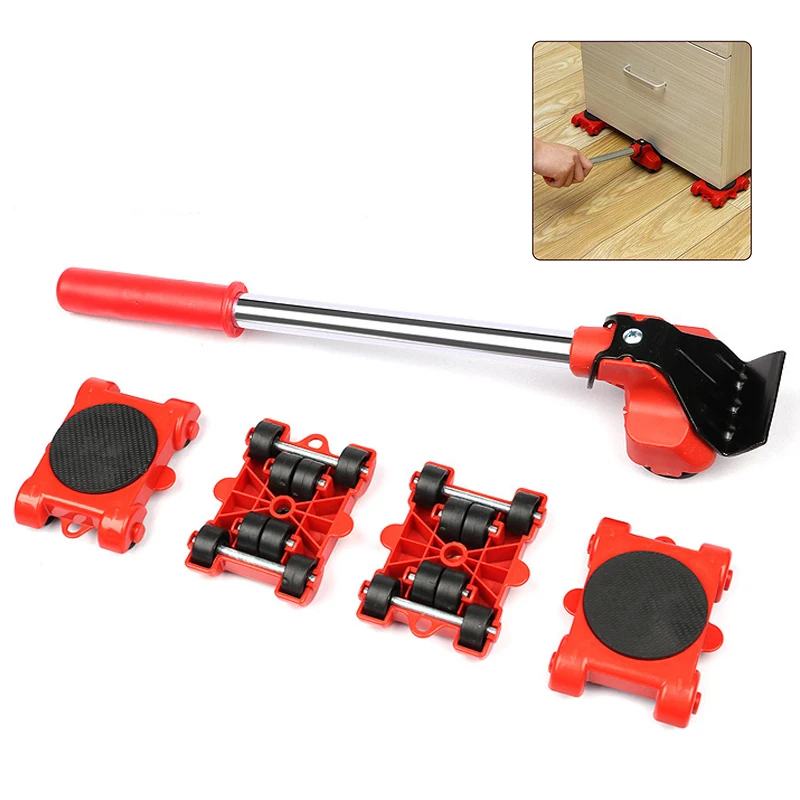 

Heavy Duty Furniture Lifter Transport Tool Furniture Mover set 4 Move Roller 1 Wheel Bar for Lifting Moving Furniture Helper