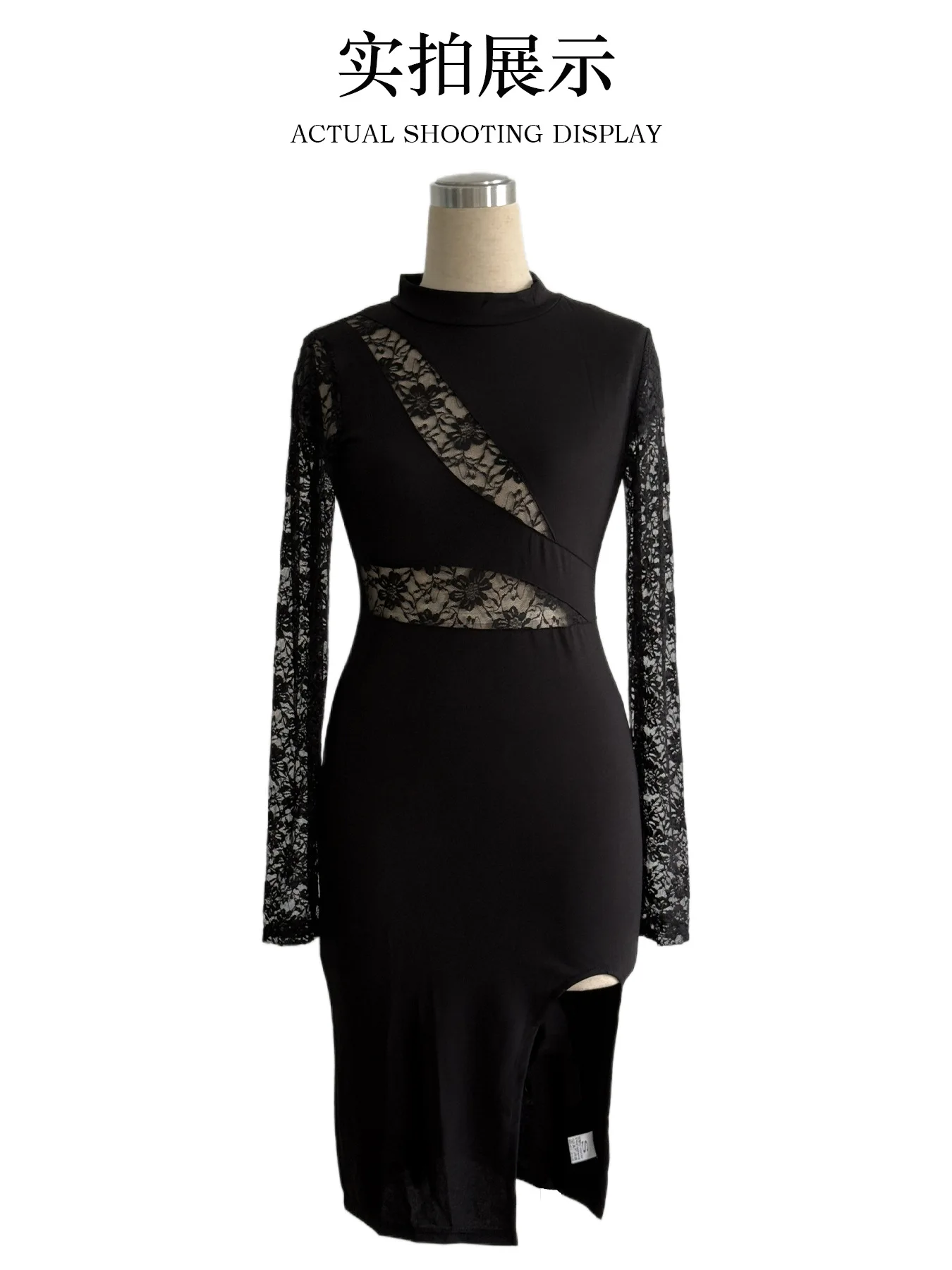 Abito aderente trasparente in pizzo a maniche lunghe da donna autunno 2025 Abiti da sera da sera da club per feste con spacco laterale sottile sexy