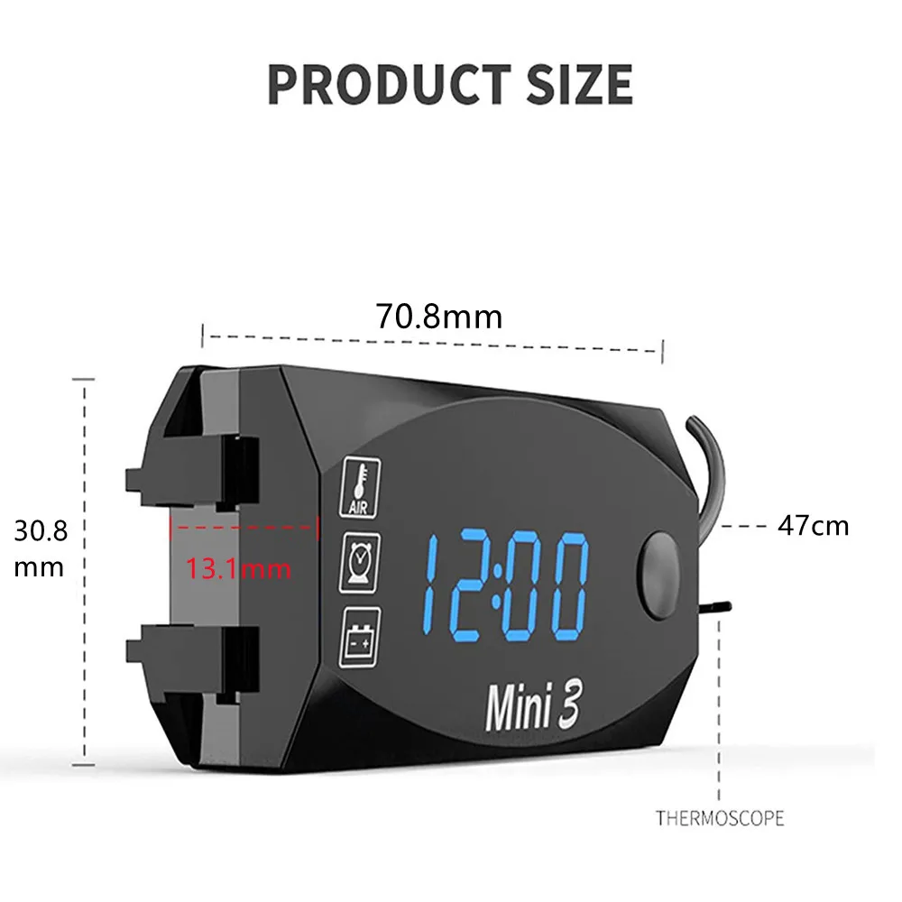 Multifunction Voltimetro Digital Time Clock Thermometer Voltmeter DC 12V 3 In 1 LED Display Motorcycle Scooter Car Boat IP67