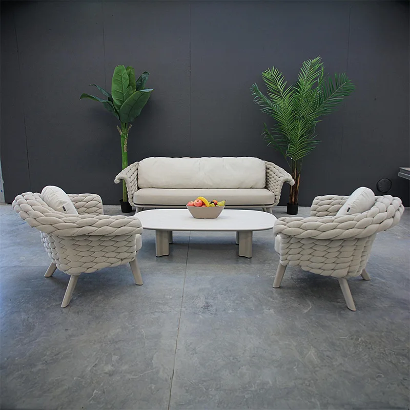Outdoor rope woven sofa modern simple leisure furniture courtyard garden waterproof and sunproof aluminum alloy sofa combination