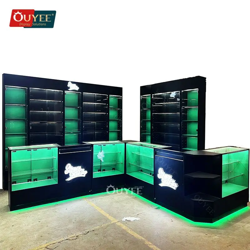 Customized-Wooden Cabinet Lighter Display Luxury Glass Display Cabinet Smoke Shop Store Fixture Shop