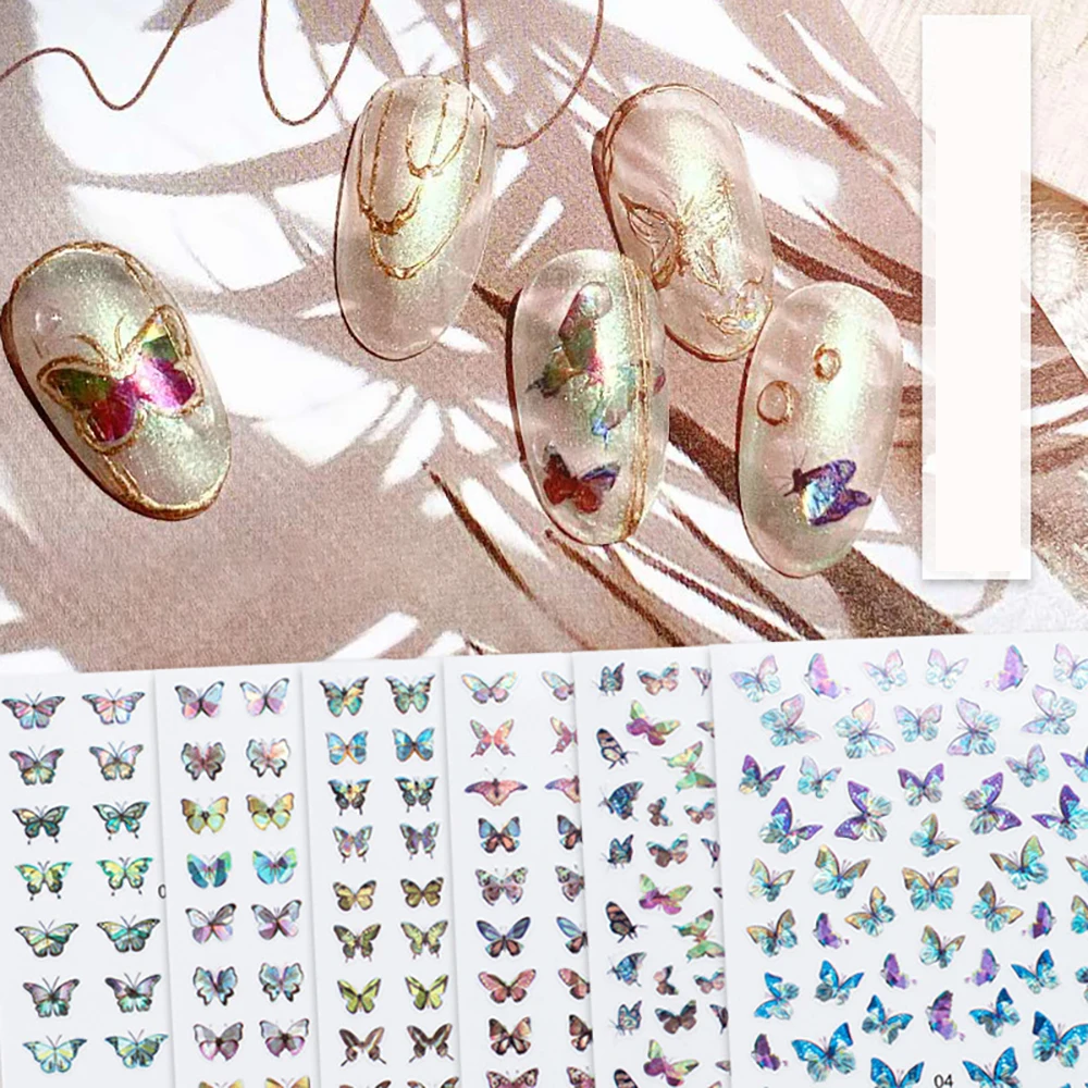 

Butterfly Nail Stickers Nailart Press Sliders For Nails Patch Summer Accessories Glitter Laser Series Full Coated Sticker