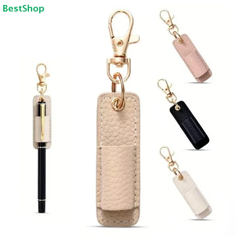 ♥Leather Pen Holder Keychain – 4-Color Portable Pen Pouch with Clip for Ballpoint & Fountain Pens