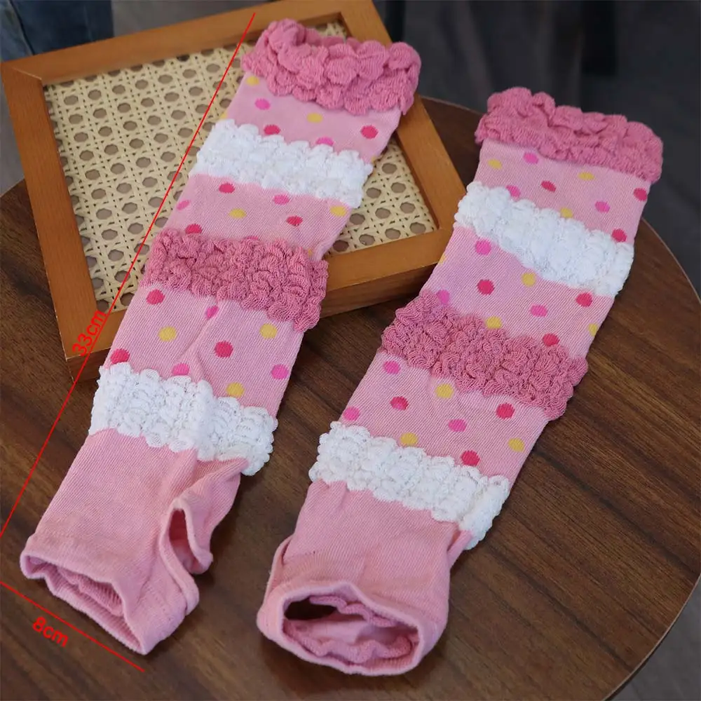 

2 Pairs Long Y2K Knitted Arm Sleeves Sun Protection Fingerless Gloves JK Lolita Sunscreen Hand Gloves Pink Dot Breathable
