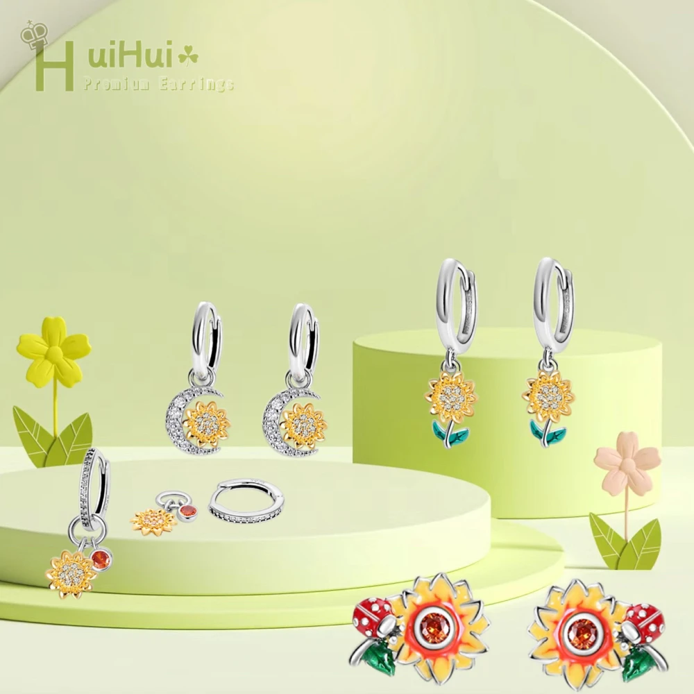 S925 Silver Earrings with Unique Design Yellow Sunflower Earrings Clip Sweet Sunshine Earrings