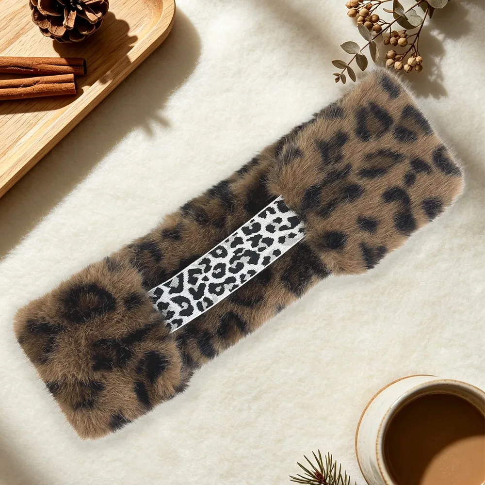 New Faux Fur Faux Fur Headband Leopard Print Soft Winter Ear Warmer Elastic Back Anti-Slip Elastic Hairband