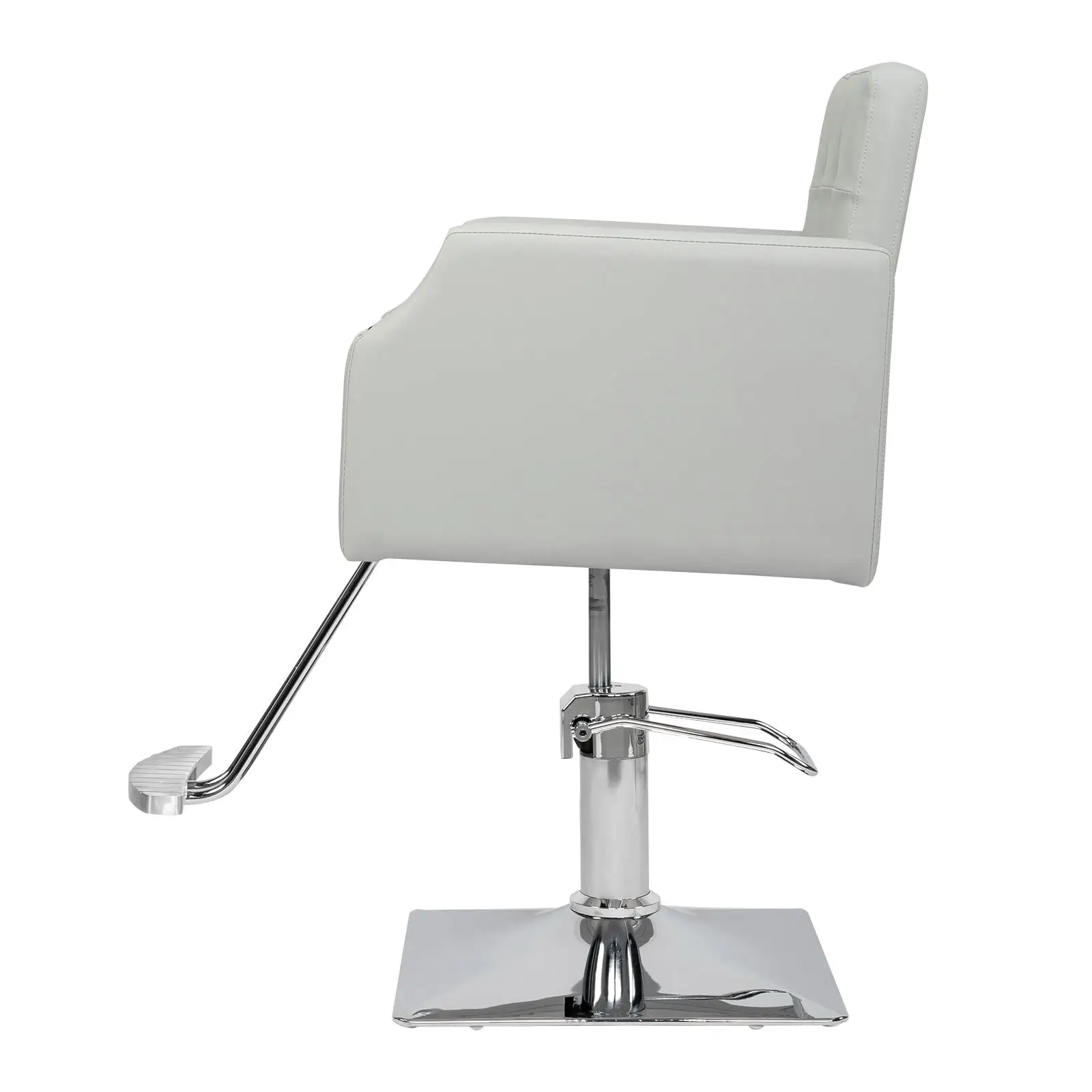 Gray PVC Leather Barber Chair with Aluminum Alloy Foot Pedal, Rivet Chassis, 150kg High Oil Pump Capacity