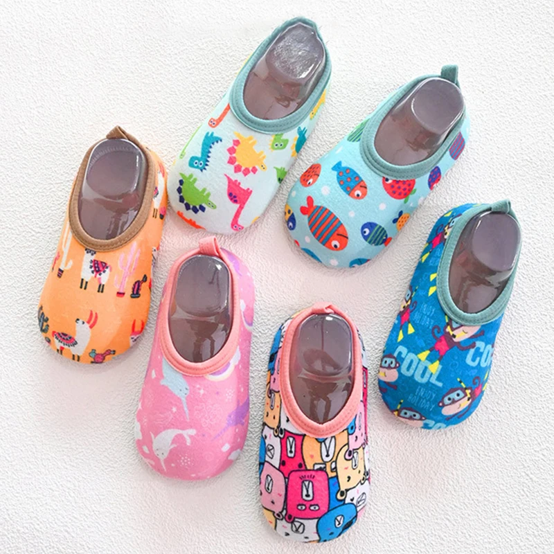 1Pair Baby Non-slip Floor Socks Cartoon Animal Print Shoes Socks For Swimming Surf Toddler Boys And Girls First Walkers Cute