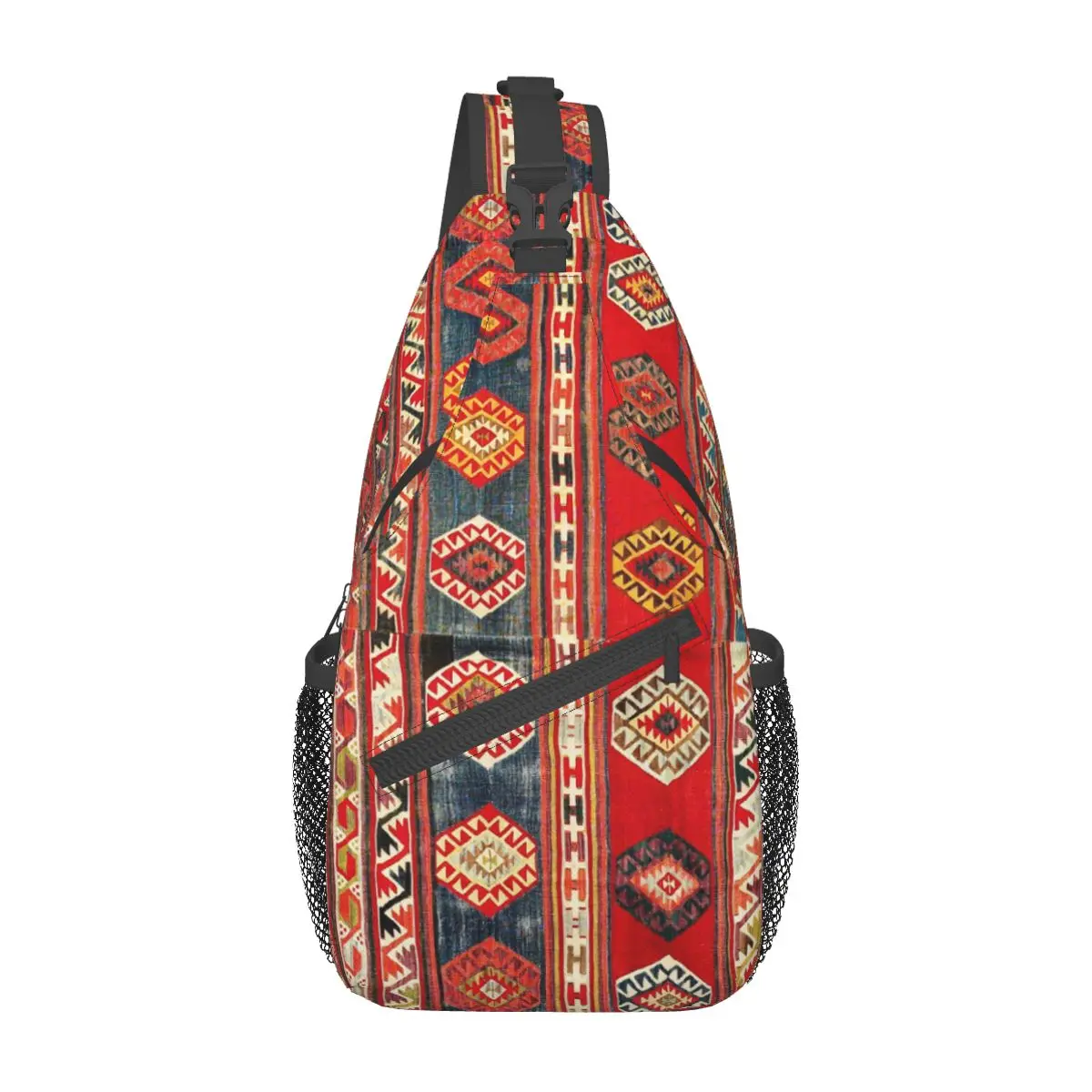 Antique Turkish Kilim Small Sling Bag Chest Crossbody Shoulder Backpack Hiking Travel Daypack Boho Ethnic Persian Printed School