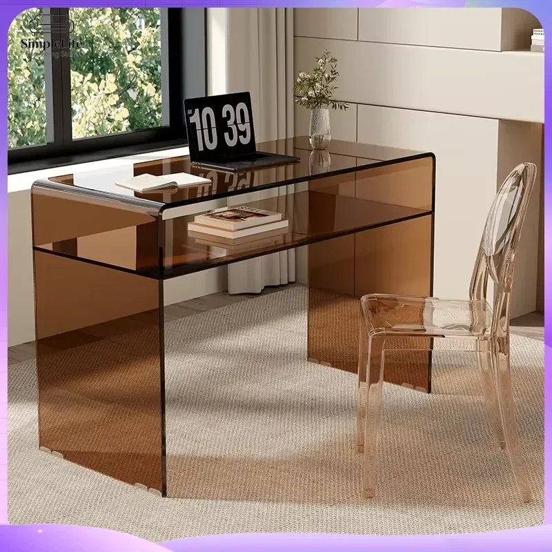Glass Computer Desk Rectangle Modern Minimalist Home Office Desk Small Writing Desk Student Study Table Workstation for