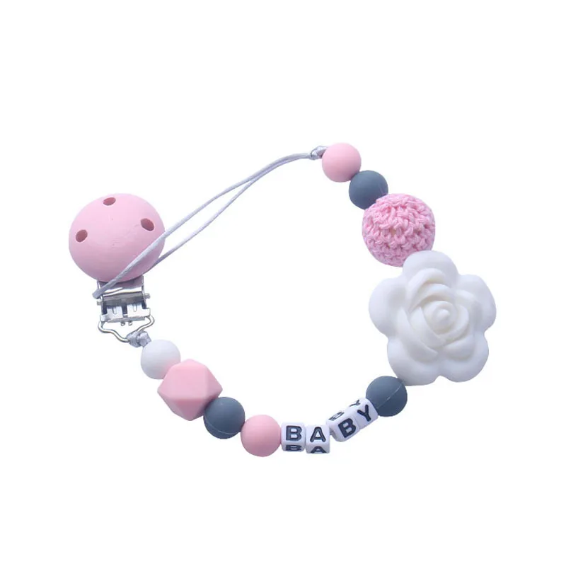 Custom Personalized Name Handmade Pacifier Clip Holder Silicone Flower Pacifier Chain Baby Teether Teether Chain Gift