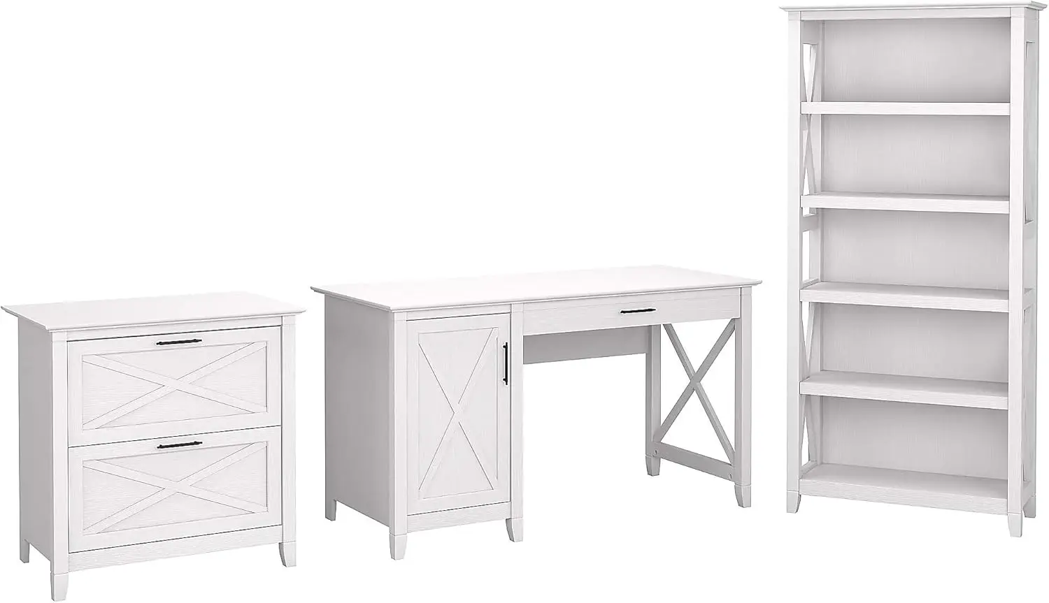 

Bush Furniture Key West 54W Computer Desk with 2 Drawer Lateral File Cabinet and 5 Shelf Bookcase in Pure White Oak