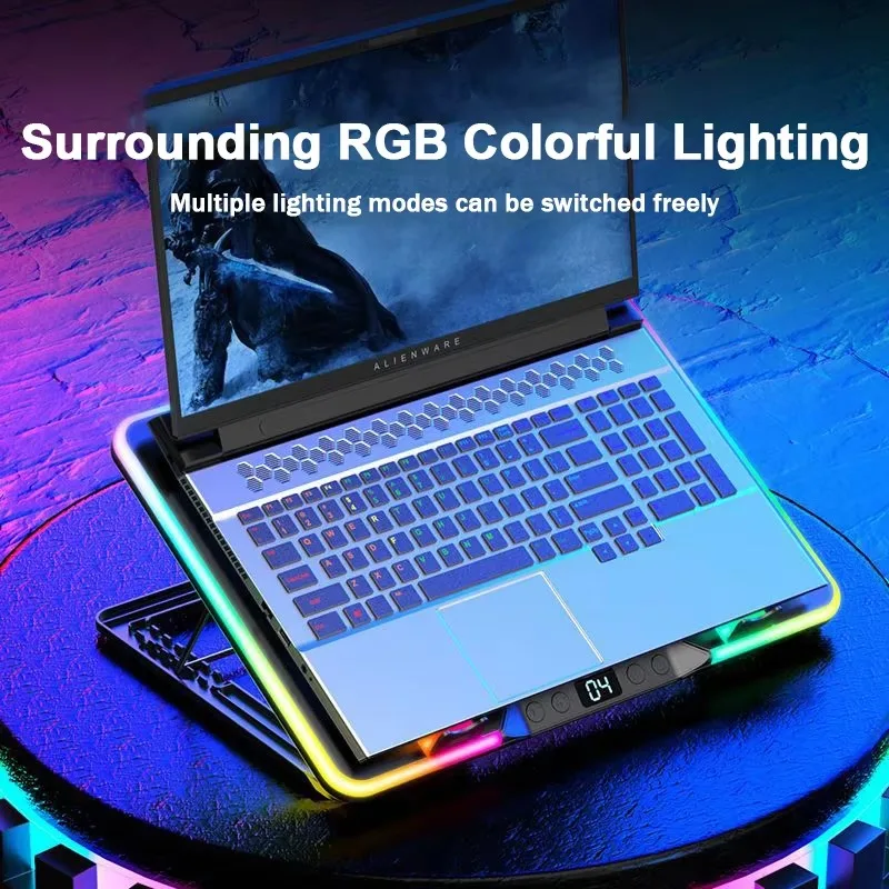 Imagem -04 - Exibição de Temperatura hd Rgb Gaming Laptop Air-cooler Suporte de Refrigeração Suporte para Notebook com Ventiladores Terno para 1117 Suporte para Laptop F36