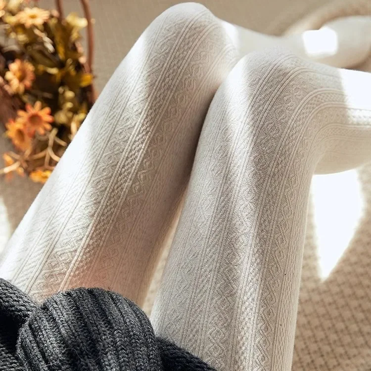 

Autumn Winter Knitted Leggings Women Japanese Twist Knitted Tights Soft Warm Elasticity Slim Classic Women's Socks & Hosiery