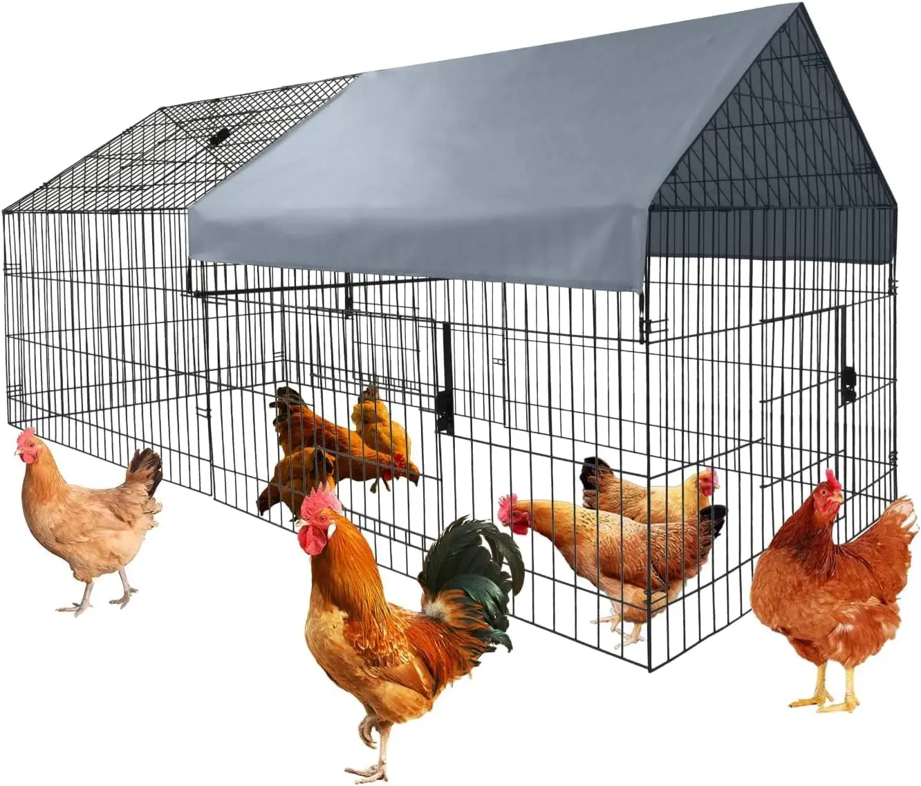

Large Metal Chicken Coop For Hens, Ducks & Rabbits, Heavy Duty Outdoor Chicken Pen With Waterproof Cover, 86"×40"×40"