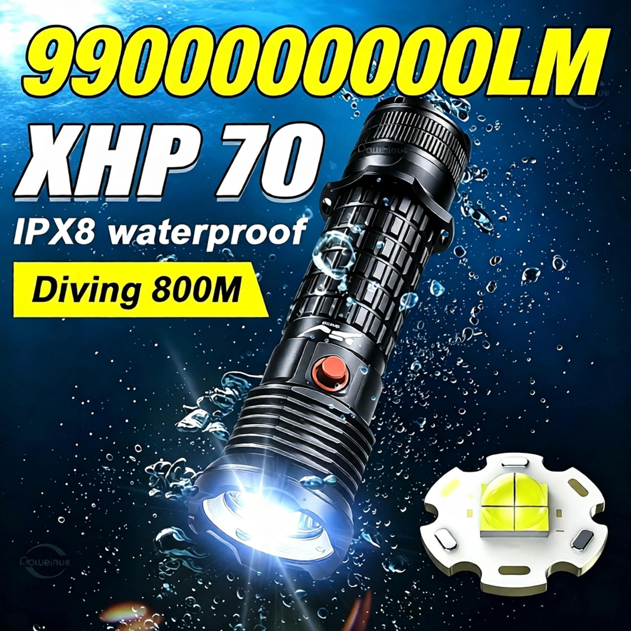 XHP70 9900000000LM Professional Diving Torch Super Bright FlashLight Scuba Light IPX8 Underwater Torch Light High Power Lantern