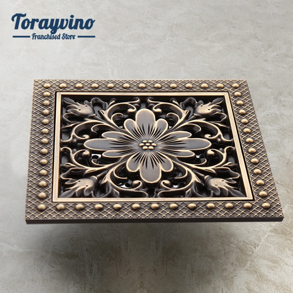 

Torayvino Antique Brass Shower Bathtub Bathroom Floor Drain Water Filter Sink Strainer Waste Square 150mm*150mm Drainage