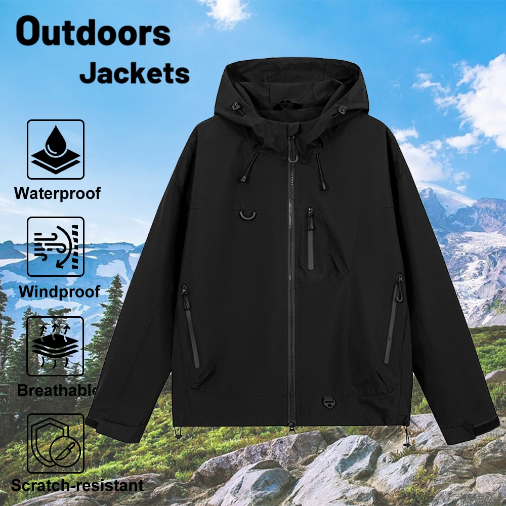 Women's Waterproof Windbreaker Hiking Running Camping Windproof Single-Layer Hooded Jacket Unisex Outdoor Sports Trekking Coat