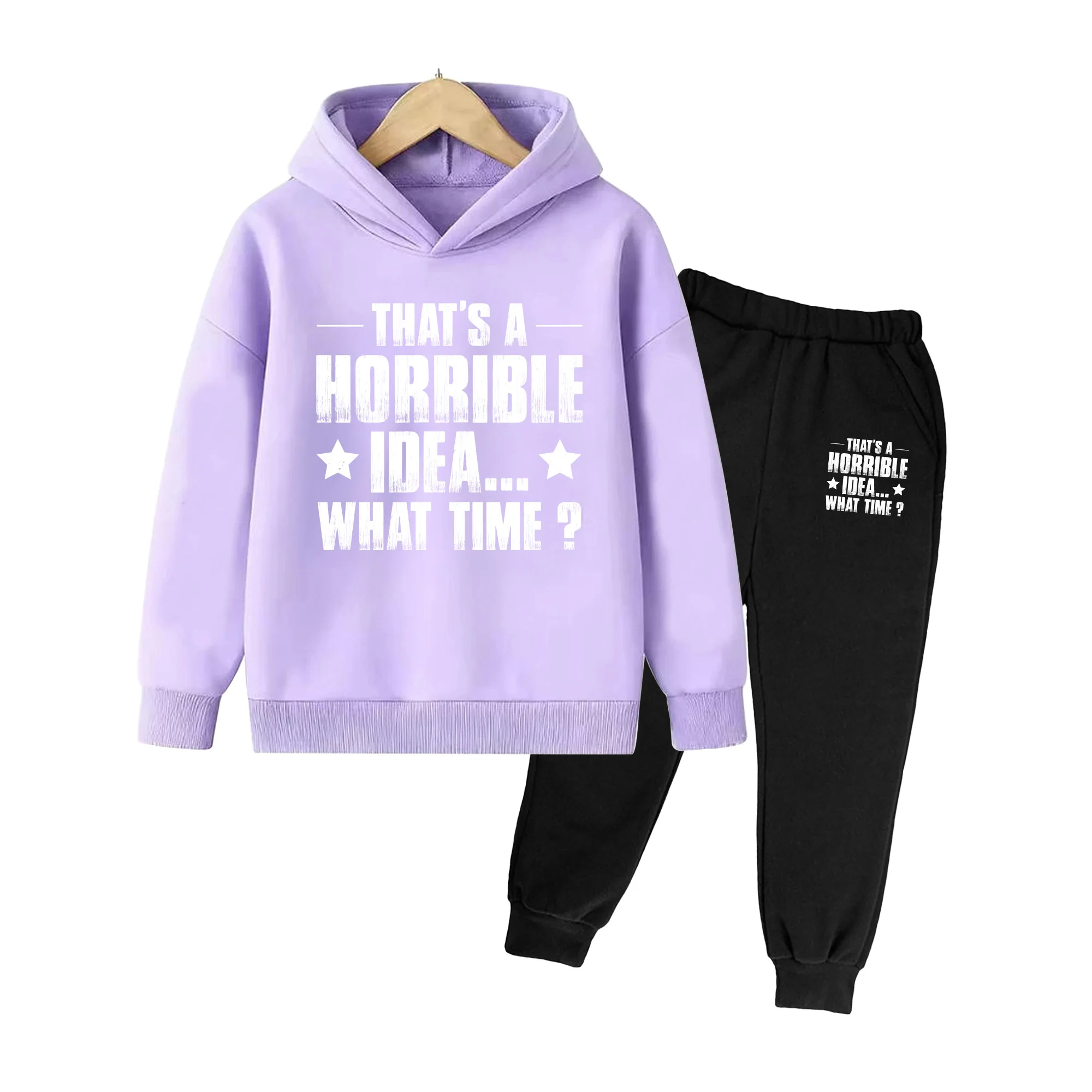 Kids Hoodie and Sweatpants Set, Cartoon Print Long Sleeve Outfit for Boys Girls, Casual Daily Wear