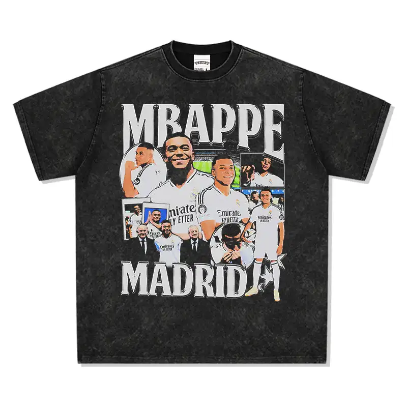 

2026 New MBAPPE Printed Cotton Y2K Washed T-shirt for Summer Men and Women Fashion Retro and Comfortable Short Sleeved Shirt