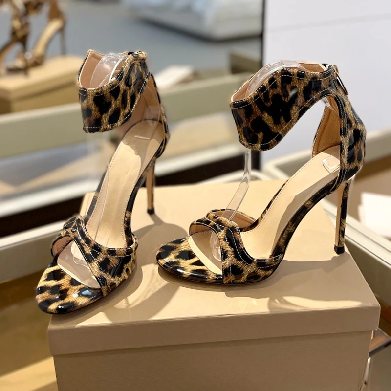

Summer Women's sandals High heeled sandals 10.5cm leather material Comfortable versatile Leopard Pattern Design