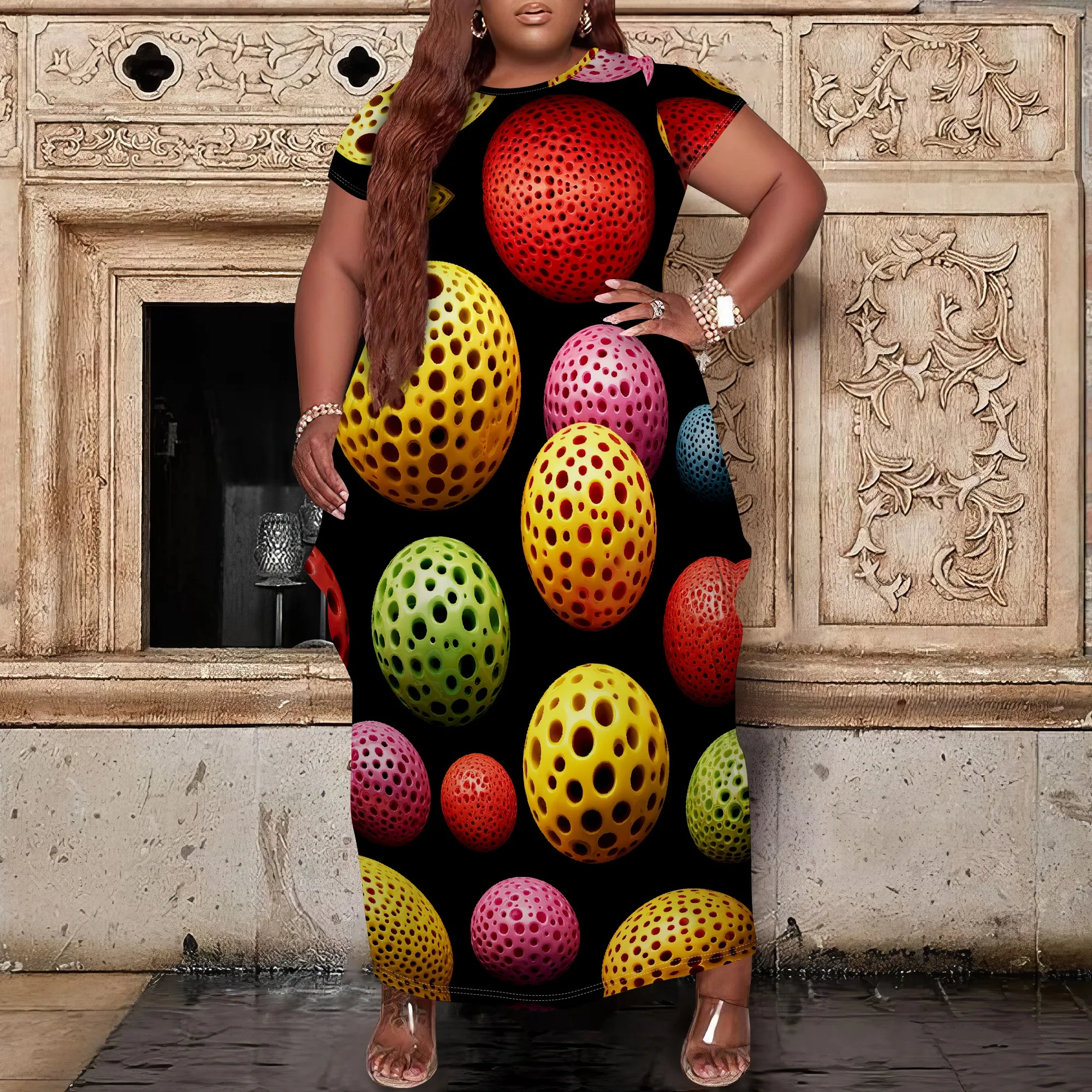 

Women's 3D Print Maxi Dress XL-6XL | Abstract Sphere Loose Kaftan Gown | Plus Size Casual Summer T-Shirt Dress