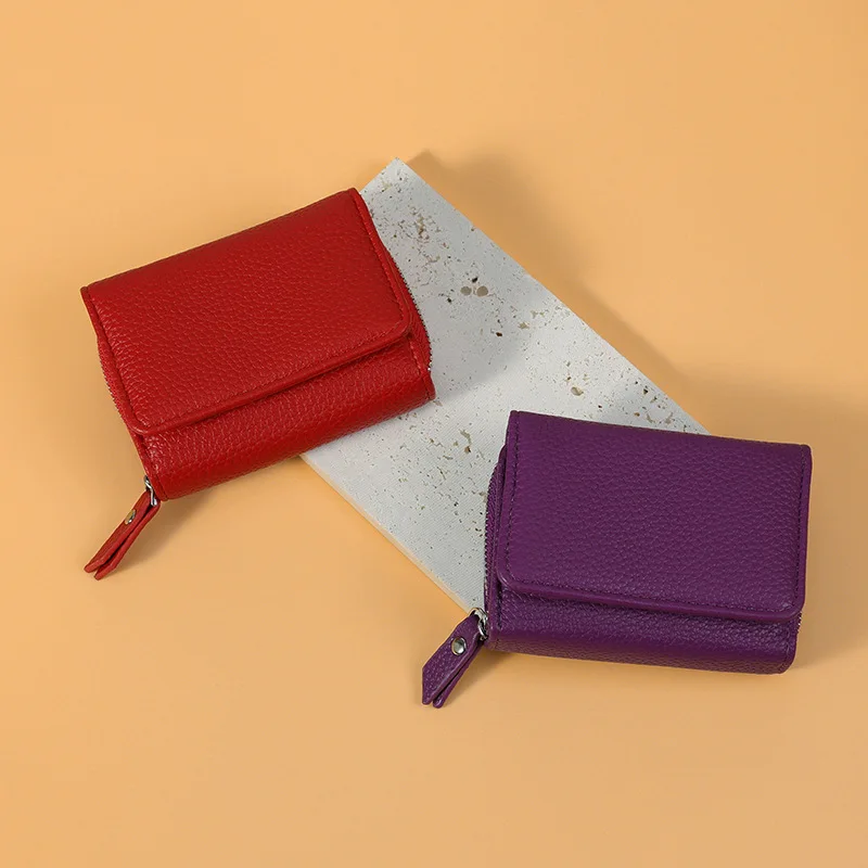 ​​Women's Japanese PU Short Wallet - Lychee Texture Multi-Card Organizer with Coin Pocket & Minimalist Design​​