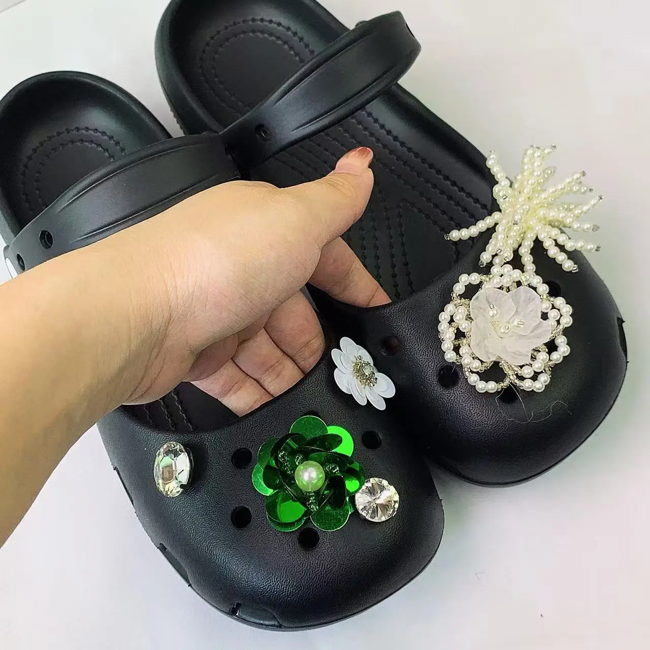 Exquisitos Accesorios para Zapatos, Nuevos Accesorios DIY de Estilo Coreano para Zuecos, Set Loto Verde, Zapatos Mary Jane, Accesorios para Zuecos de Ballet