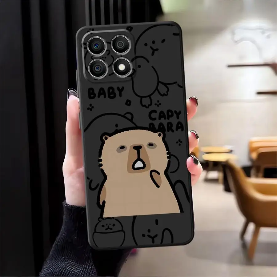 Casing untuk Honor 200 400 Lite 70 X5b X7 X9a X8 8X Magic5Lite 90 X6 Hitam Penutup Ponsel Lembut Capybara Kartun Lucu