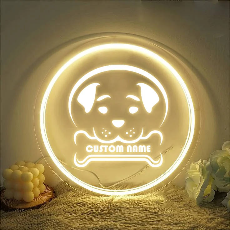 

1PC Round Shape USB Power Cute Personalized Name Puppy Neon Night Lamp Acrylic Light Creative For Bedroom Decor Transparent