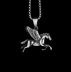 Men's Stainless Steel Fashion Animals Pendant Chain Necklace Pegasus Fly Horse Wings Necklaces Women Couple Gifts Charm Jewelry