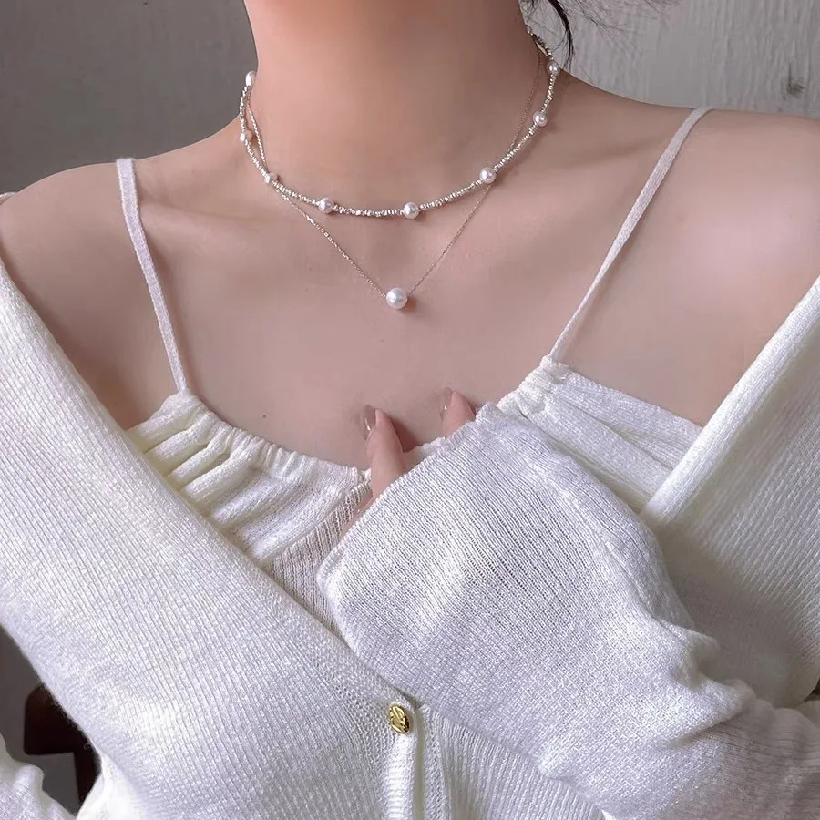 wu lingzhi Women Full Of Stars 925 Silver Necklace Natural Shining Pearls Necklaces Choker Neck Chain New Arrival