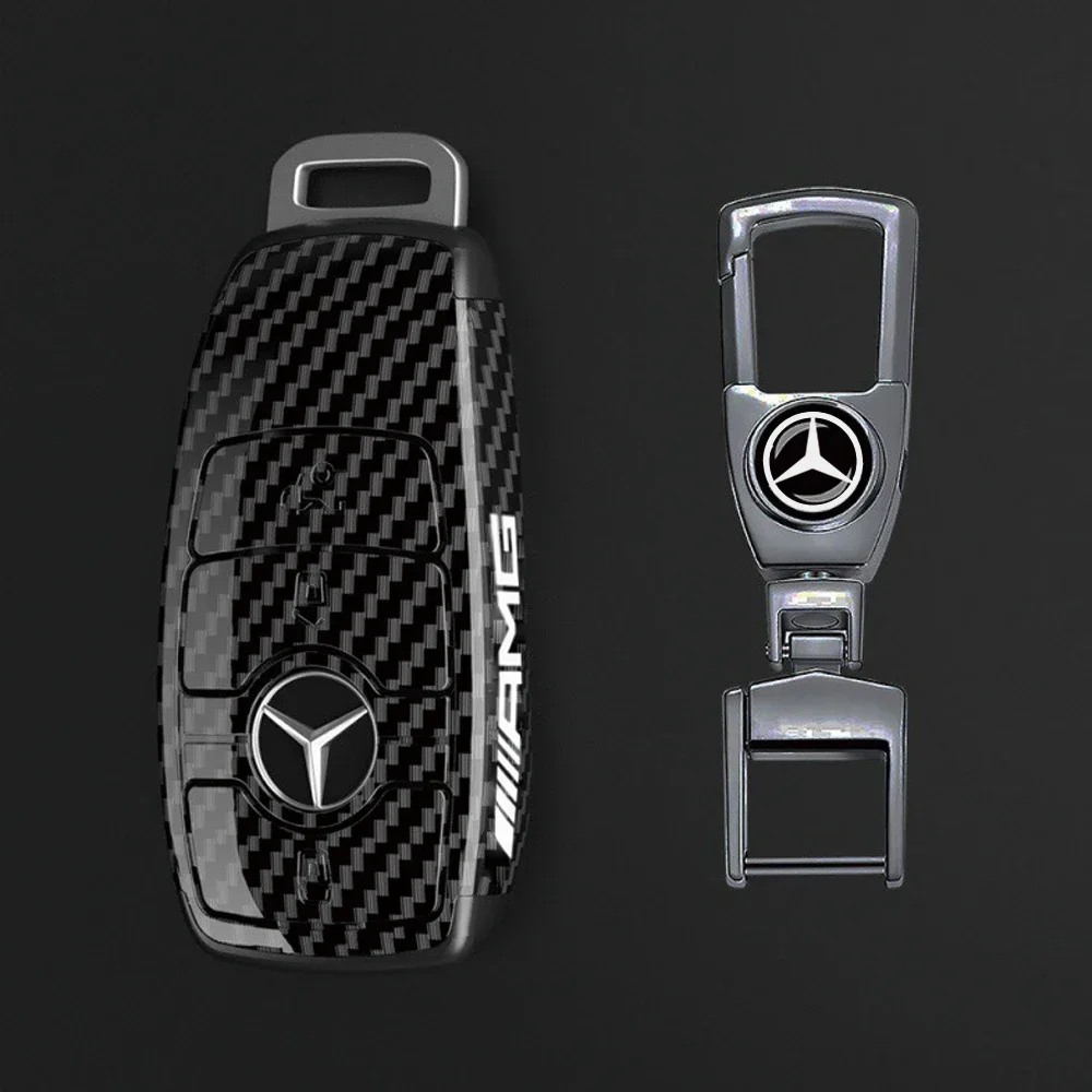 ABS ألياف الكربون نمط حلقات المفاتيح سيارة لمرسيدس بنز AMG A B C E S الفئة W204 W205 W212 W176 GLC CLA W177 غطاء حافظة مفاتيح السيارة #5