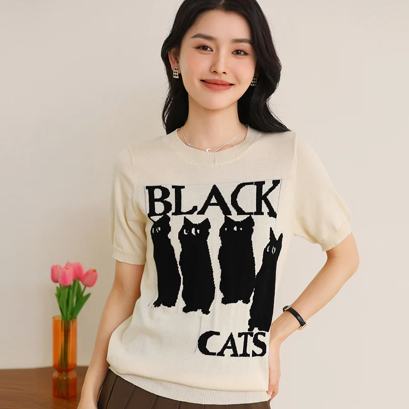 100% Cotton Women's Short-Sleeved O-Neck T-Shirt Knitted Summer Fashionable Thin Style Hot Selling Casual Top for Women